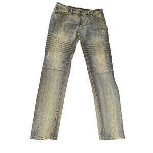 Southpole Skinny Moto Jeans Stretch Mens 34x32 Acid Wash Distressed Stacked Blue